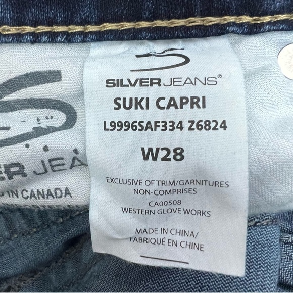 Silver Women’s SUKI Blue Jean Capris Sz 28 (5/6) Distressed Pockets Medium Wash - Picture 7 of 14